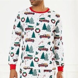 PatPat Long Sleeve Christmas Pajama Top Red Truck Tree Candy Cane Mens Sz L